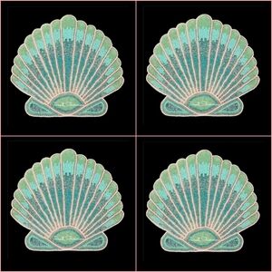 4pc Set Coastal Beaded Scalloped Seashell Placemats Chargers NEW